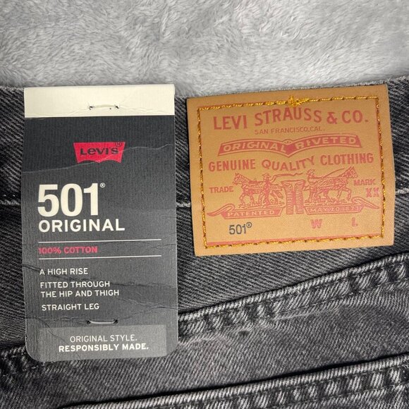 Levis Premium 501 Straight Leg Jeans 28x32 100% Cotton Mens Black Wash Big E New - Picture 2 of 12